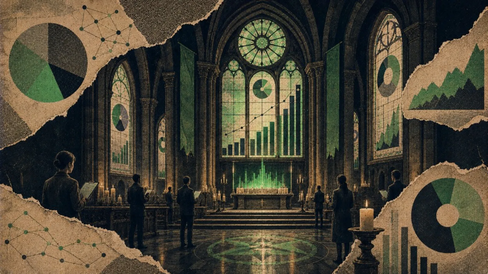 Editorial collage: cathedral dashboard for measuring creator campaign ROI