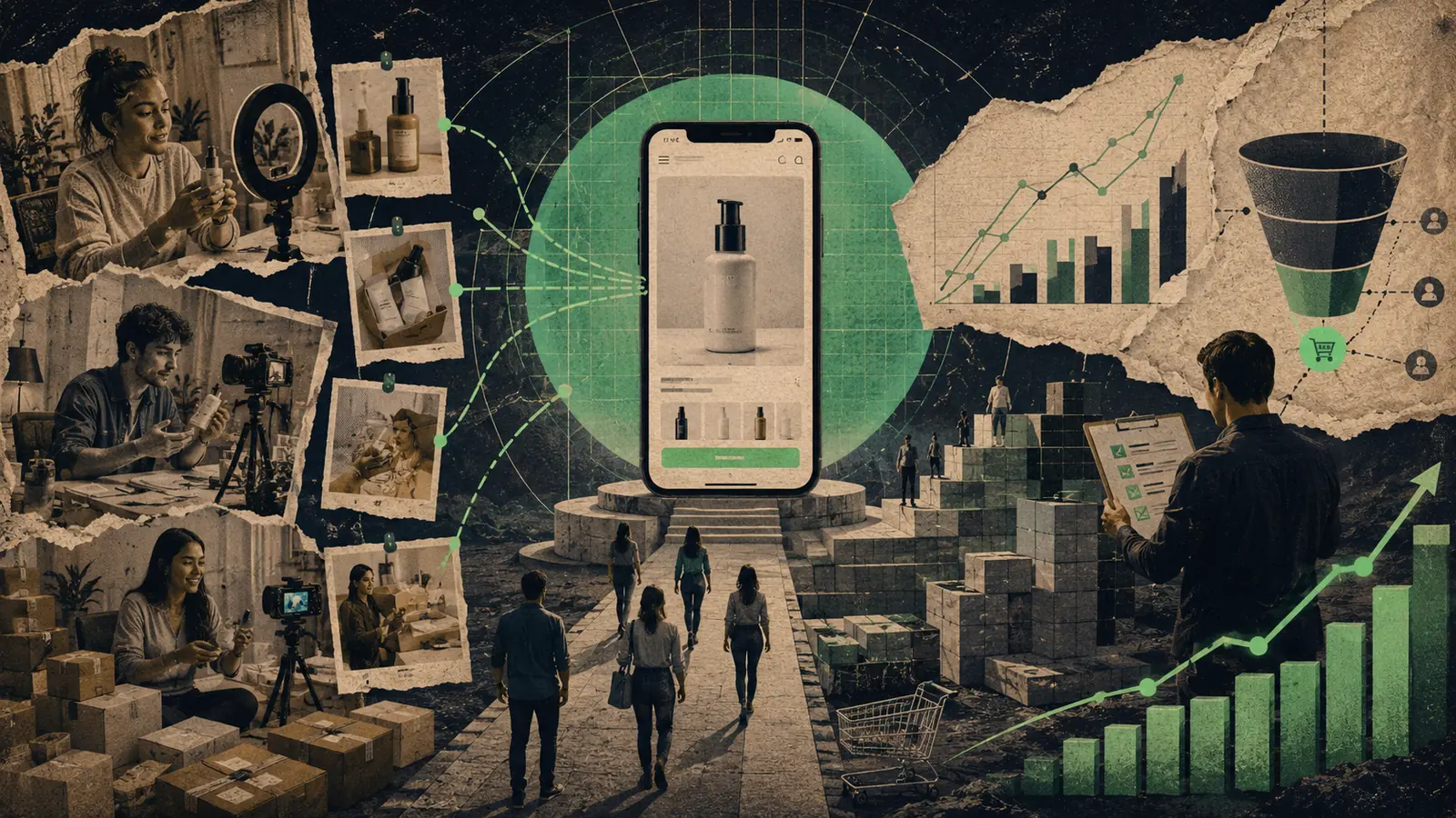 Editorial collage: app install gateway for fintech campaign playbook